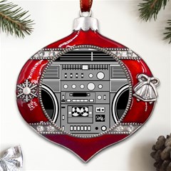 Boombox Metal Snowflake And Bell Red Ornament by Sarkoni