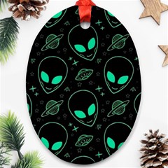 Alien Green Black Pattern Oval Ornament (two Sides) by Ndabl3x