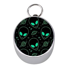 Alien Green Black Pattern Mini Silver Compasses by Ndabl3x