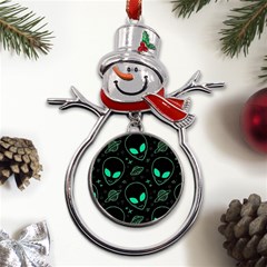 Alien Green Black Pattern Metal Snowman Ornament by Ndabl3x