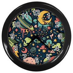 Alien Rocket Space Aesthetic Wall Clock (black) by Ndabl3x