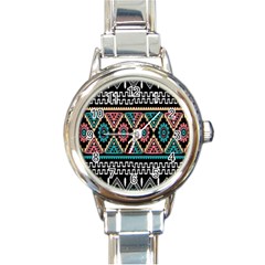 Aztec Wallpaper Round Italian Charm Watch by nateshop