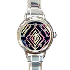 Cute Neon Aztec Galaxy Round Italian Charm Watch by nateshop