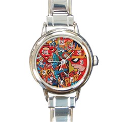 Comic Cartoon Pattern Round Italian Charm Watch by pakminggu