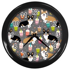 Welsh Corgi Dog Boba Tea Bubble Kawaii Wall Clock (black) by Grandong