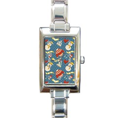 Winter Blue Christmas Snowman Pattern Rectangle Italian Charm Watch by Grandong