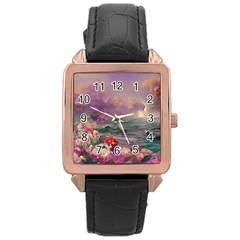 Abstract Flowers  Rose Gold Leather Watch  by Internationalstore