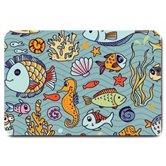 Cartoon Underwater Seamless Pattern With Crab Fish Seahorse Coral Marine Elements Large Doormat by uniart180623