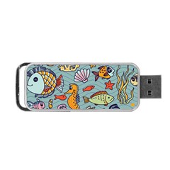 Cartoon Underwater Seamless Pattern With Crab Fish Seahorse Coral Marine Elements Portable Usb Flash (one Side) by uniart180623