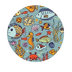 Cartoon Underwater Seamless Pattern With Crab Fish Seahorse Coral Marine Elements Mini Round Pill Box (pack Of 5) by uniart180623