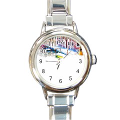 Venice T- Shirt Venice Voyage Art Digital Painting Watercolor Discovery T- Shirt (4) Round Italian Charm Watch by ZUXUMI