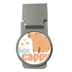 Capybara T- Shirt Bee Cappy - A Cute Capybara And A Bee Illustration T- Shirt Yoga Reflexion Pose T- Shirtyoga Reflexion Pose T- Shirt Money Clips (round)  by hizuto