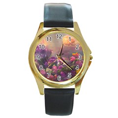 Floral Blossoms  Round Gold Metal Watch by Internationalstore