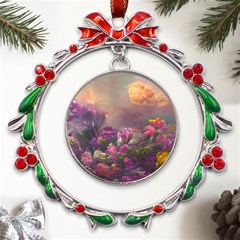 Floral Blossoms  Metal X mas Wreath Ribbon Ornament by Internationalstore