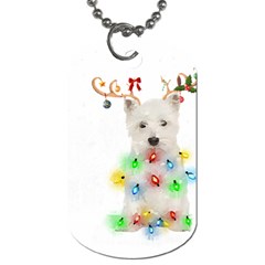 West Highland White Terrier Dog Snow T- Shirt West Highland White Terrier Dog Snow Reindeer Santa Ha Dog Tag (one Side) by ZUXUMI