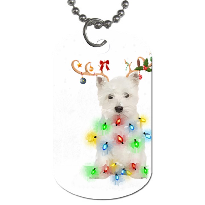 West Highland White Terrier Dog Snow T- Shirt West Highland White Terrier Dog Snow Reindeer Santa Ha Dog Tag (One Side)