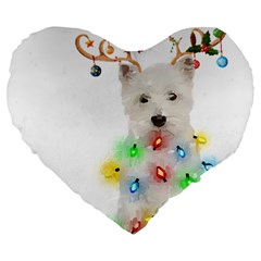 West Highland White Terrier Dog Snow T- Shirt West Highland White Terrier Dog Snow Reindeer Santa Ha Large 19  Premium Flano Heart Shape Cushions by ZUXUMI