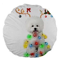 White Bichon Frise Dog Snow Reindeer S T- Shirt White Bichon Frise  Dog Snow Reindeer Santa Hat Chri Large 18  Premium Round Cushions by ZUXUMI