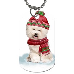 White Bichon Frise Santa Xmas T- Shirt Red Winter Hat Scarf Christmas Cap White Bichon Frise  Santa Dog Tag (one Side) by ZUXUMI