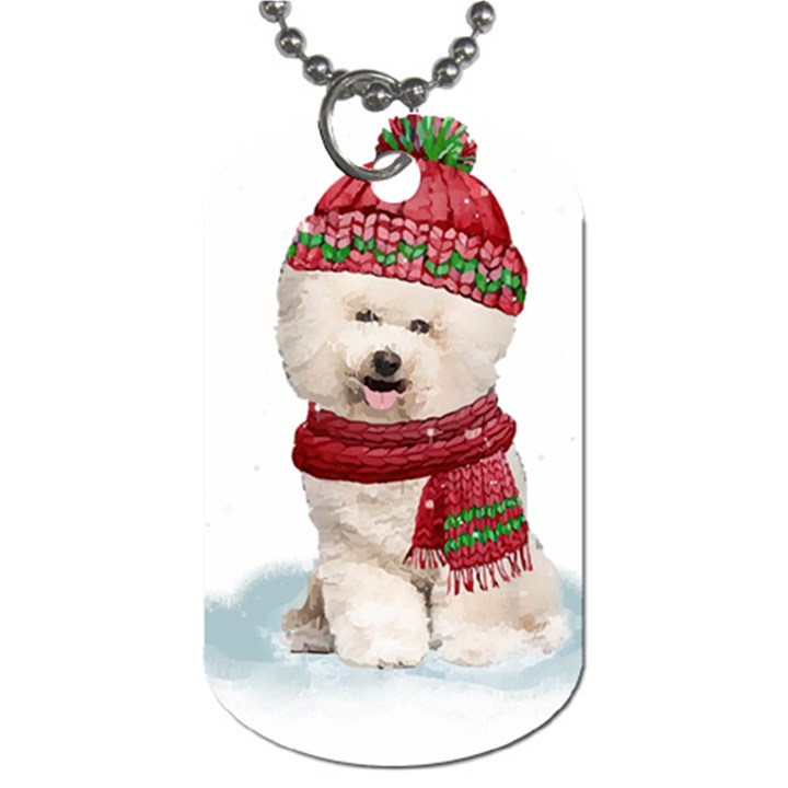 White Bichon Frise Santa Xmas T- Shirt Red Winter Hat Scarf Christmas Cap White Bichon Frise  Santa Dog Tag (One Side)