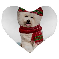 White Bichon Frise Santa Xmas T- Shirt Red Winter Hat Scarf Christmas Cap White Bichon Frise  Santa Large 19  Premium Heart Shape Cushions by ZUXUMI