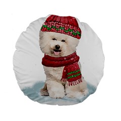 White Bichon Frise Santa Xmas T- Shirt Red Winter Hat Scarf Christmas Cap White Bichon Frise  Santa Standard 15  Premium Flano Round Cushions by ZUXUMI