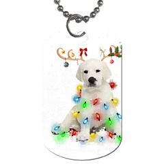 White Labrador Dog Snow Reindeer Santa T- Shirt White Labrador  Dog Snow Reindeer Santa Hat Christma Dog Tag (one Side) by ZUXUMI