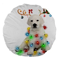 White Labrador Dog Snow Reindeer Santa T- Shirt White Labrador  Dog Snow Reindeer Santa Hat Christma Large 18  Premium Round Cushions by ZUXUMI