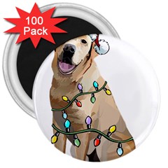 White Labrador Dog T- Shirt White Labrador Dog Santa Christmas Tree Lights Xmas T- Shirt 3  Magnets (100 Pack) by ZUXUMI