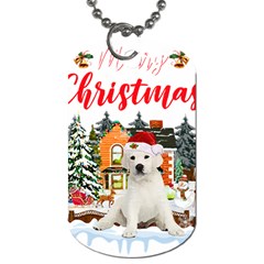 White Labrador Santa Merry T- Shirt Red Winter Christmas Hat House White Labrador  Santa Merry T- Sh Dog Tag (one Side) by ZUXUMI