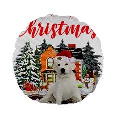 White Labrador Santa Merry T- Shirt Red Winter Christmas Hat House White Labrador  Santa Merry T- Sh Standard 15  Premium Round Cushions by ZUXUMI