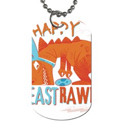 Easter Dinosaur T- Shirt Happy East Rawr T- Rex Dinosaur Easter Bunny T- Shirt Dog Tag (one Side) by ZUXUMI