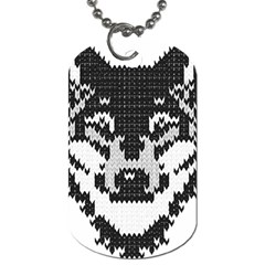 Fair Isle Wolf T- Shirt Fair Isle Knitting Grey Wolf    Spot Illustration    Black And White Wolf T- Dog Tag (one Side) by ZUXUMI