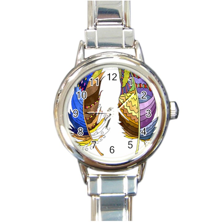 Feathers Design T- Shirtfeathers T- Shirt Round Italian Charm Watch