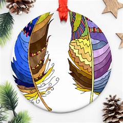 Feathers Design T- Shirtfeathers T- Shirt Round Ornament (two Sides) by ZUXUMI