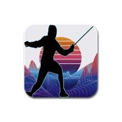 Fencing Funny T- Shirt Fencing Sport Fencing T- Shirt (1) Rubber Square Coaster (4 Pack) by ZUXUMI