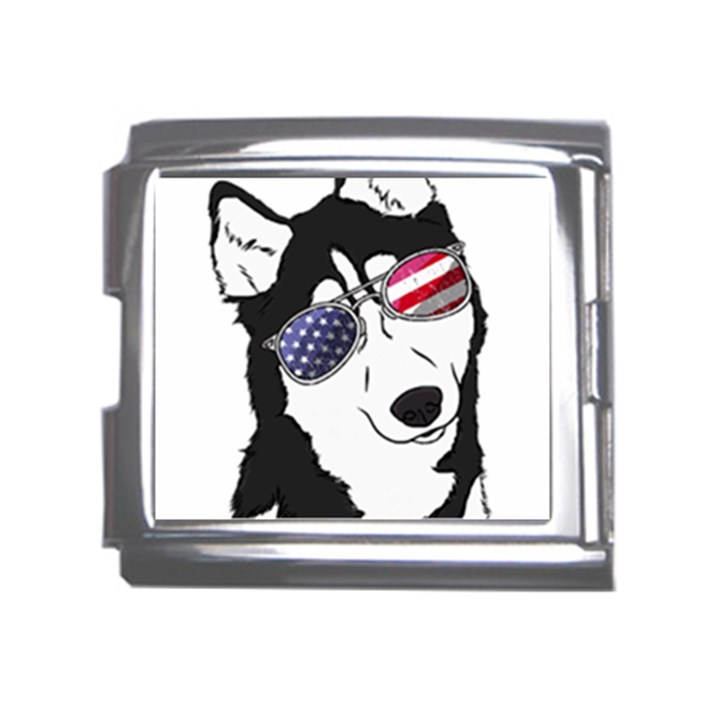 Fourth Of July T- Shirt Patriotic Husky T- Shirt Mega Link Italian Charm (18mm)