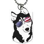 Fourth Of July T- Shirt Patriotic Husky T- Shirt Dog Tag (One Side) Front