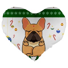 French Bulldog T- Shirt Cute French Bulldog Christmas T- Shirt Large 19  Premium Heart Shape Cushions by ZUXUMI