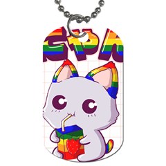 Gay Pride T- Shirt Gay Pride Kawaii Cat Strawberry Milk Rainbow Flag T- Shirt Dog Tag (one Side) by ZUXUMI