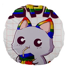 Gay Pride T- Shirt Gay Pride Kawaii Cat Strawberry Milk Rainbow Flag T- Shirt Large 18  Premium Round Cushions by ZUXUMI