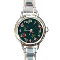 Christmas Festive Season Background Round Italian Charm Watch by uniart180623