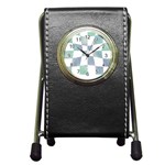 Checkerboard T- Shirt Psychedelic Watercolor Check Aqua T- Shirt Pen Holder Desk Clock Front