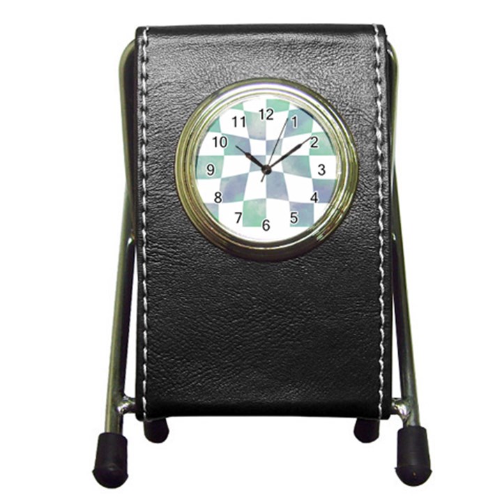 Checkerboard T- Shirt Psychedelic Watercolor Check Aqua T- Shirt Pen Holder Desk Clock