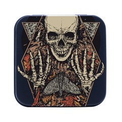 Gray And Multicolored Skeleton Illustration Square Metal Box (black) by uniart180623