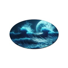 Moonlight High Tide Storm Tsunami Waves Ocean Sea Sticker Oval (10 Pack) by uniart180623