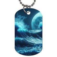 Moonlight High Tide Storm Tsunami Waves Ocean Sea Dog Tag (two Sides) by uniart180623