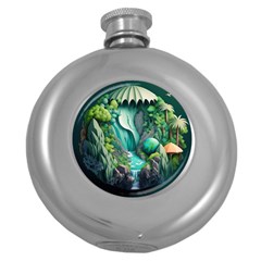 Waterfall Jungle Nature Paper Craft Trees Tropical Round Hip Flask (5 Oz) by uniart180623