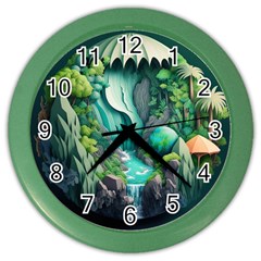 Waterfall Jungle Nature Paper Craft Trees Tropical Color Wall Clock by uniart180623