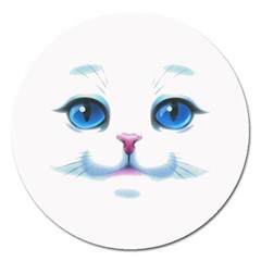 Cute White Cat Blue Eyes Face Magnet 5  (round) by Ket1n9